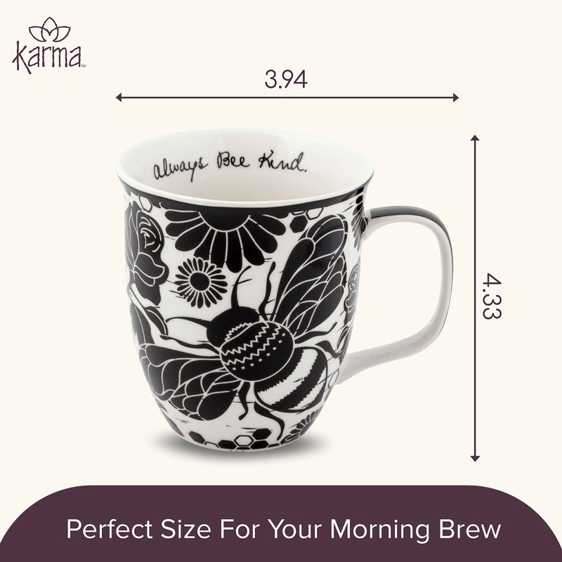 Karma Gifts 16 oz Black and White Boho Mug Bee - Cute Coffee and Tea Mug - Ceramic Coffee Mugs for Women and Men, 1 Count (Pack of 1) - Image 5